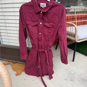 Velvet Heart Denim Button-Front Dress - Berry